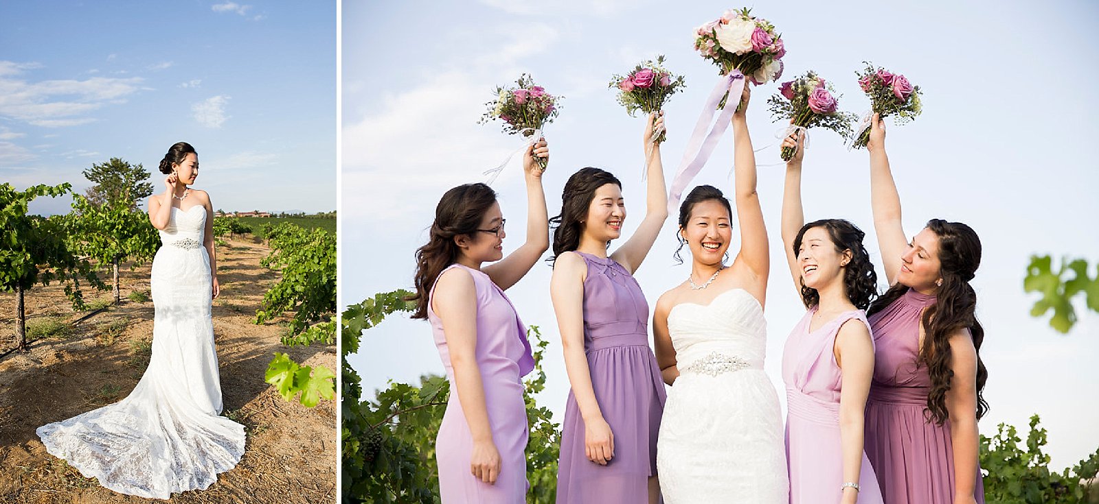 bride and bridesmaids hold Willas Wreaths bouquets for Falkner Winery wedding day