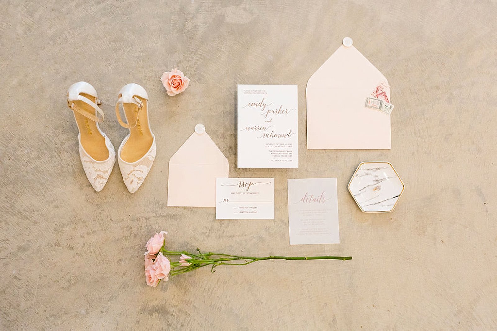 blush pink and ivory invitation suite by Lyons Paperie photographed by Randi Michelle Photography