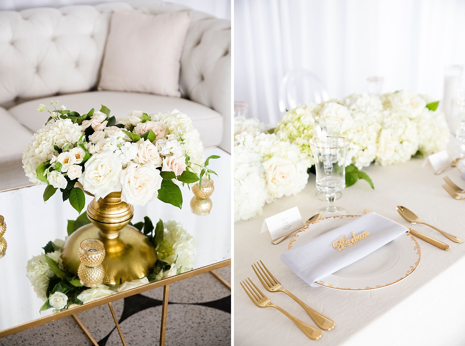 Blushington Blooms designs floral setup for Dallas wedding reception photographed by Randi Michelle Photography