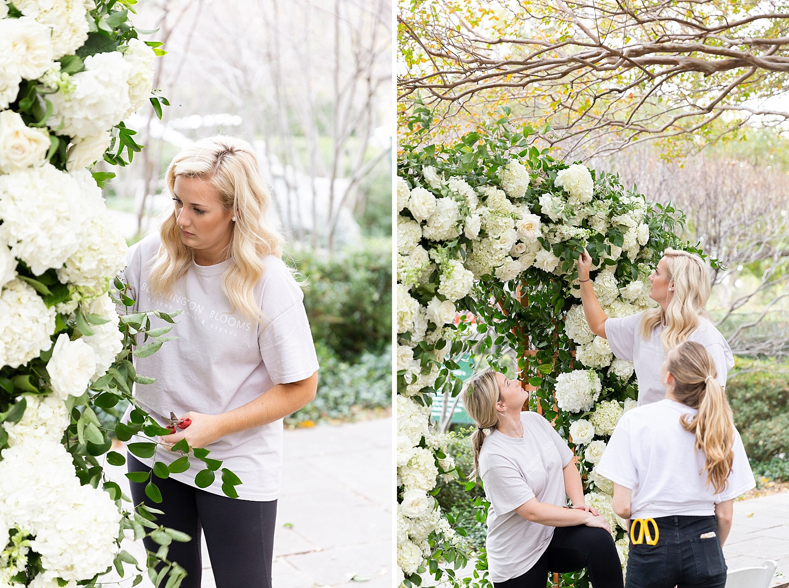 Blushington Blooms sets up floral arch photographed by Randi Michelle Photography