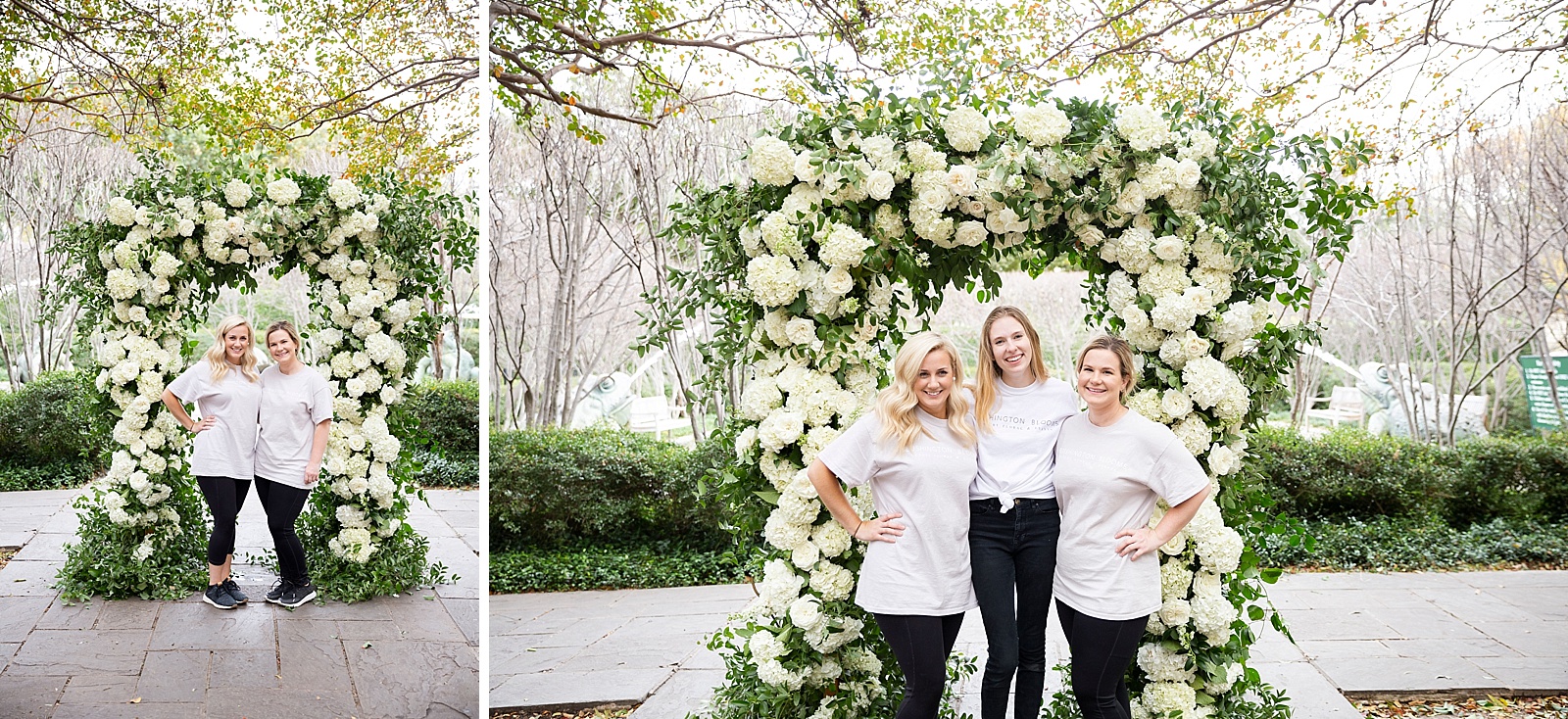 Blushington Blooms team preps floral arch during shoot at W Hotel Downtown Dallas photographed by Randi Michelle Photography