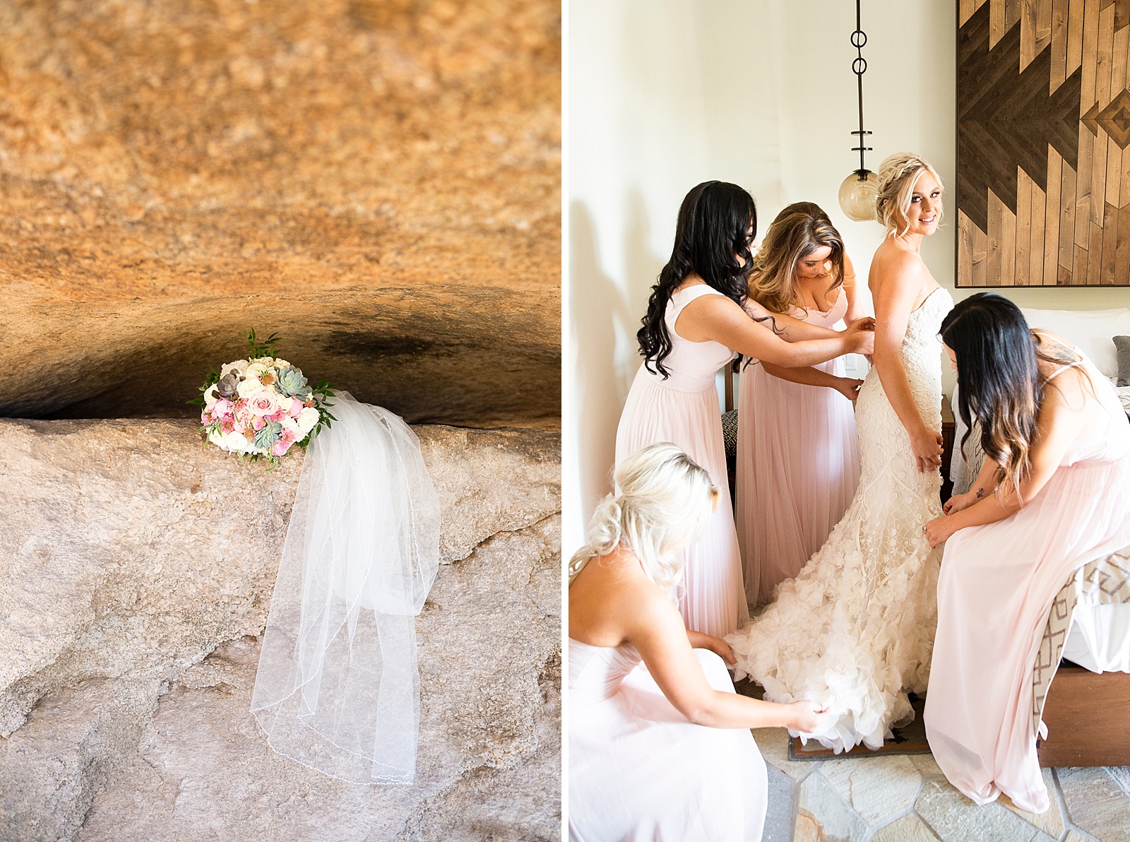 bride and bridesmaids prep for wedding day photographed by AZ photographer Randi Michelle Photography
