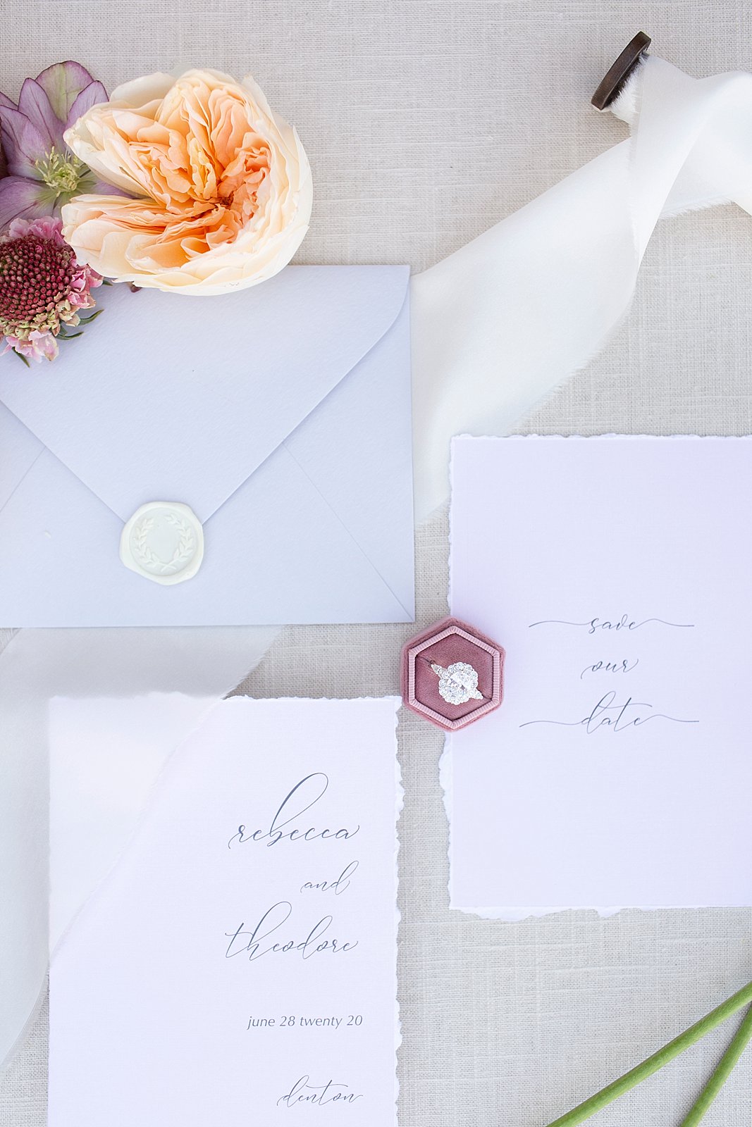 elegant pastel wedding invitation suite by Lyons Paperie photographed by wedding photographer Randi Michelle Photography