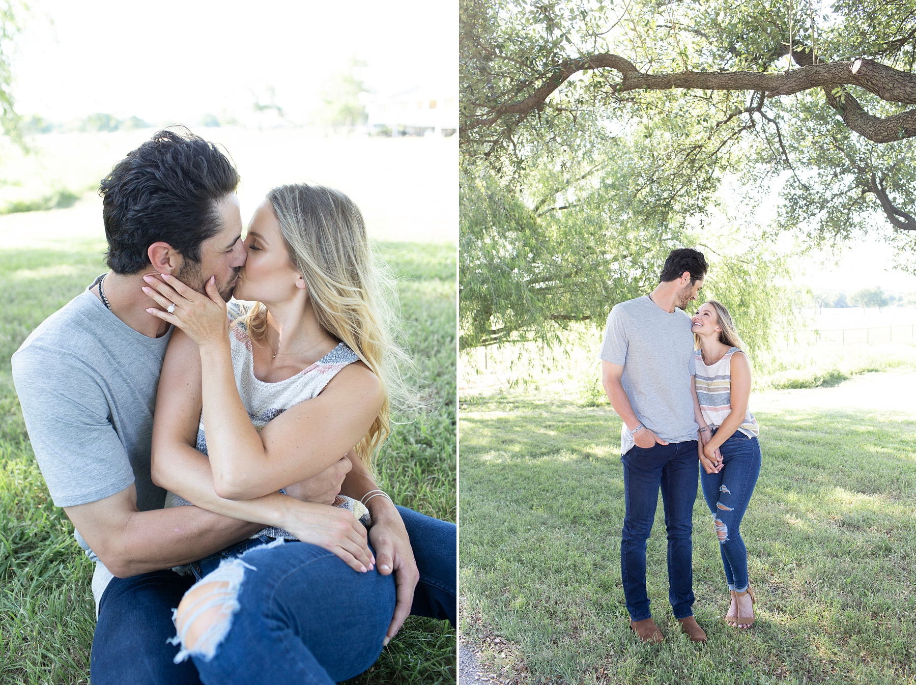 engagement portraits of couple under tree in Texas by Randi Michelle