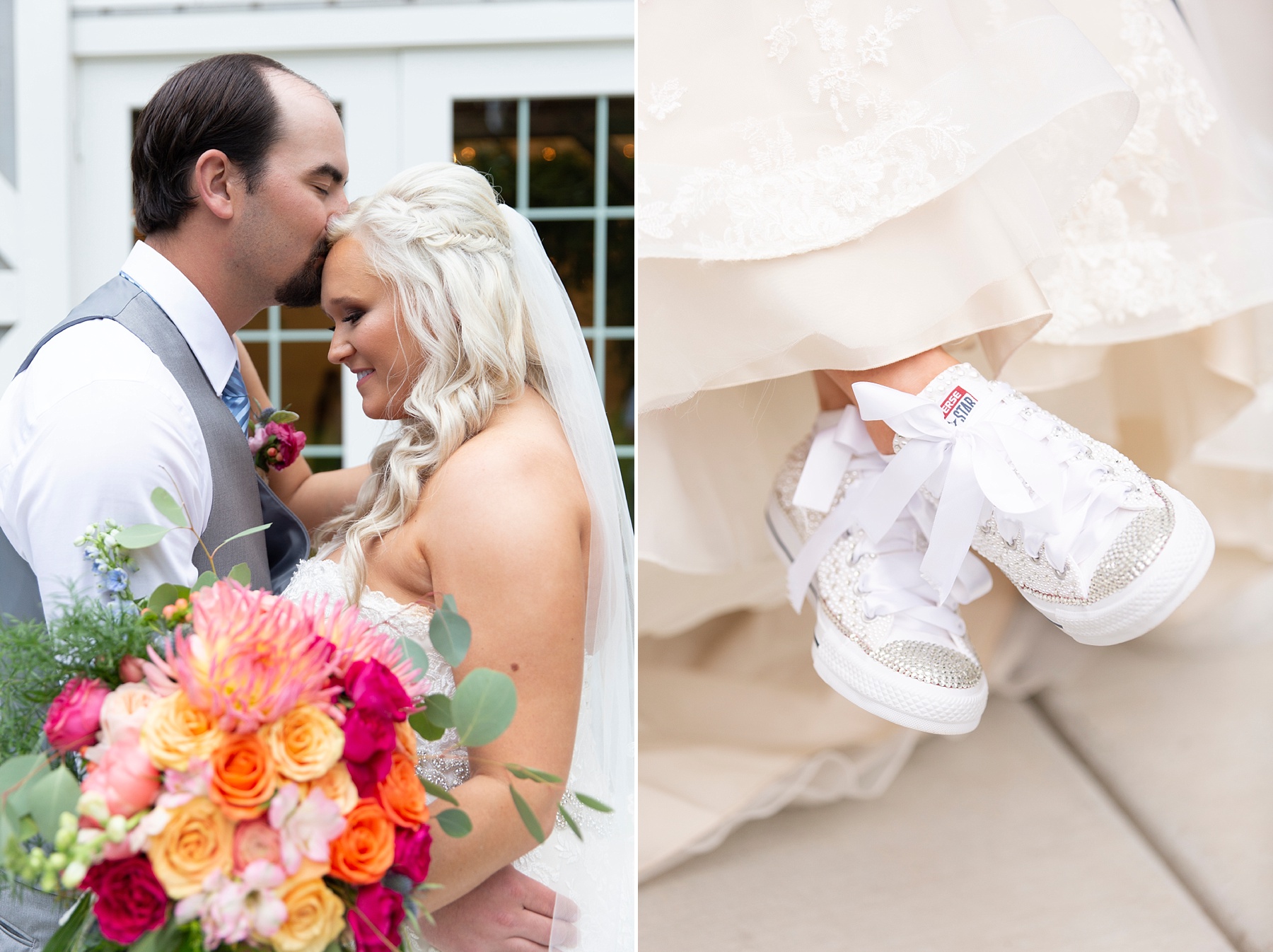 bride and groom snuggle during wedding portraits by Randi Michelle Weddings
