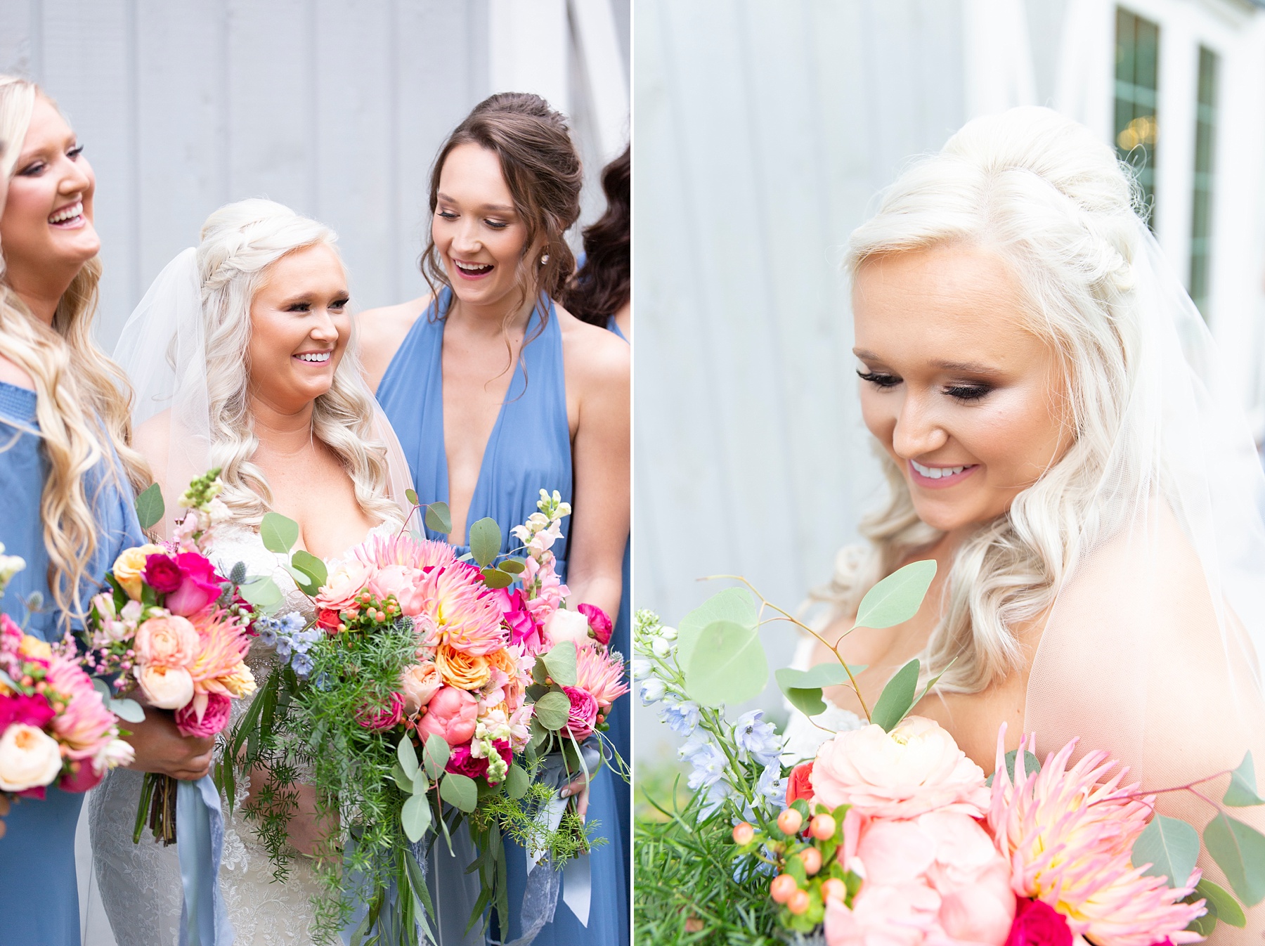 bridesmaids in pale blue gowns photographed by Randi Michelle Weddings