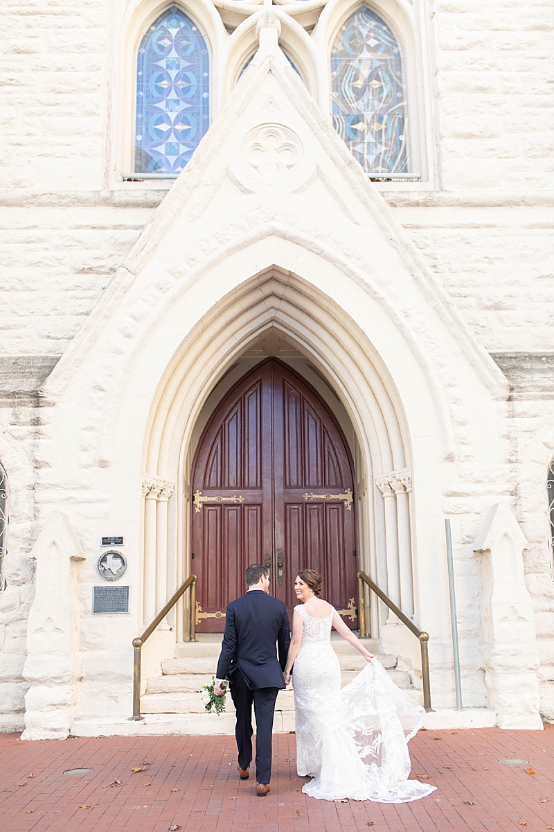 wedding portraits outside chapel in Texas
