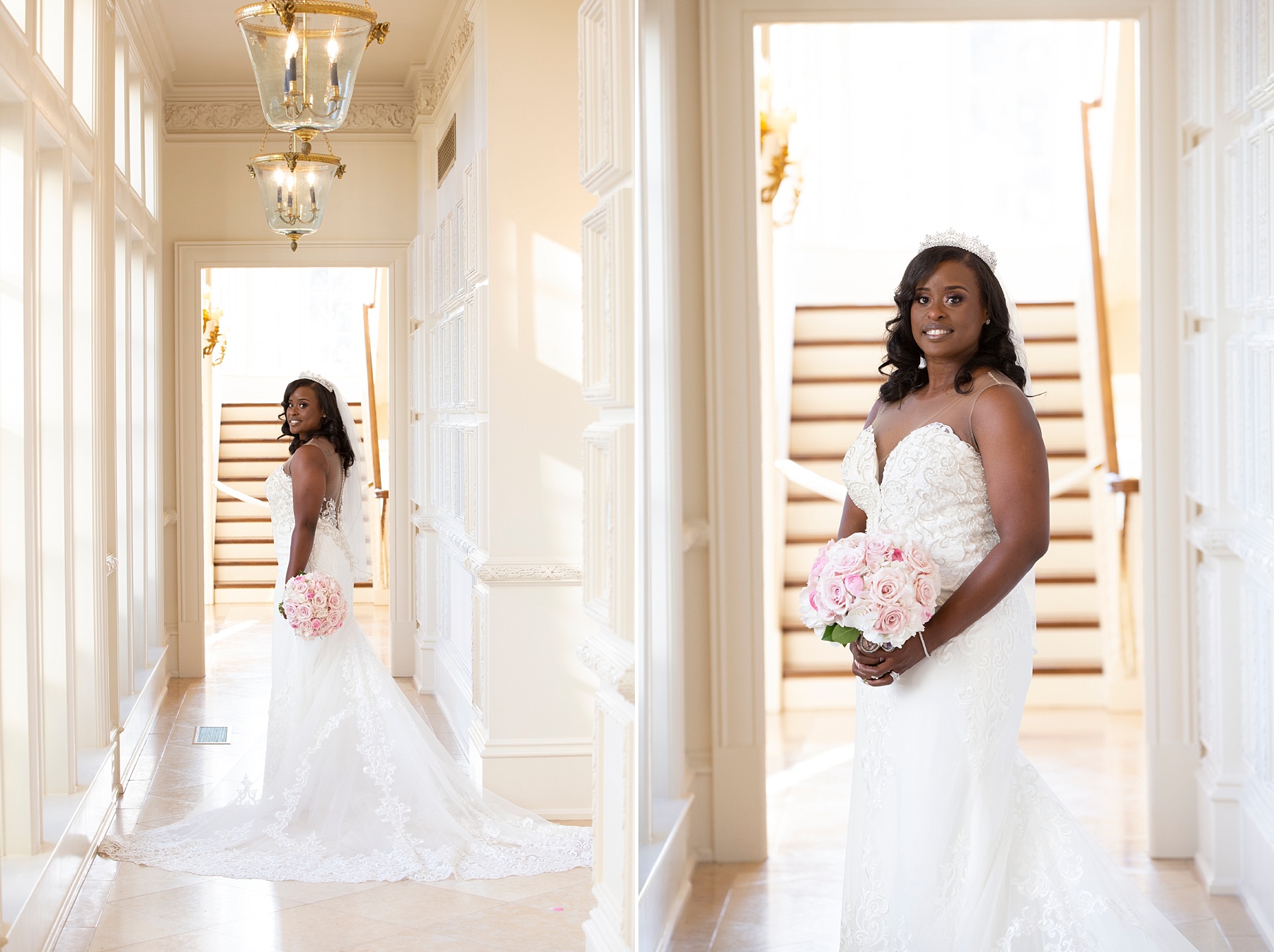 classic bridal portraits with pink bouquet photographed by Randi Michelle Weddings