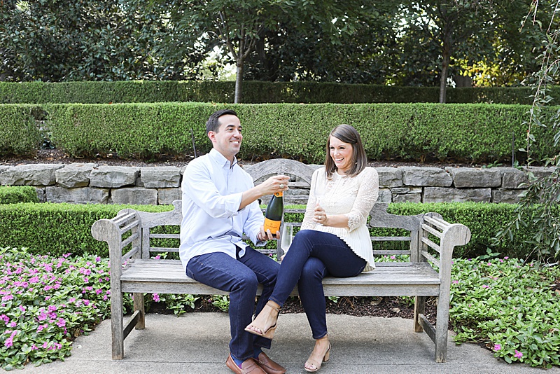 engagement session in Dallas TX with champagne