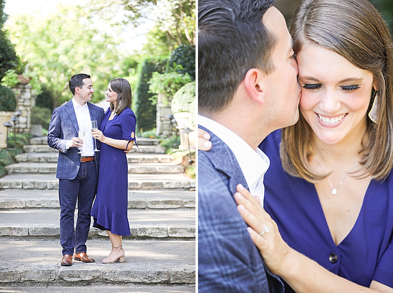 Dallas Arboretum engagement photos with bride-to-be in navy dress