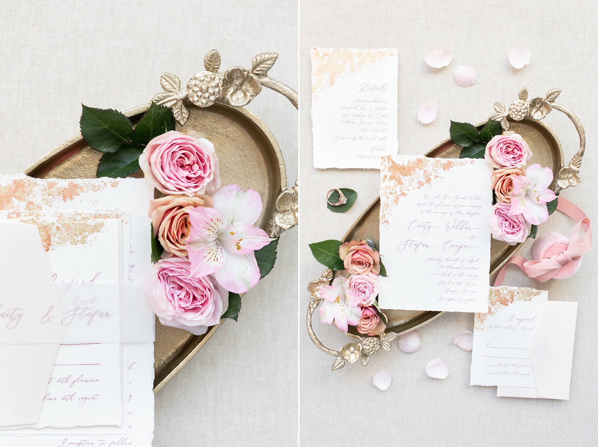 pink, ivory, and gold wedding stationery by Brown Fox Creative