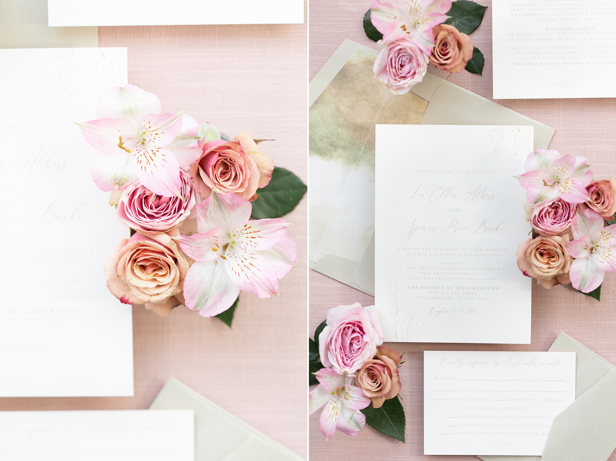 pink and gold stationery during Dallas Fort Worth Branding Session