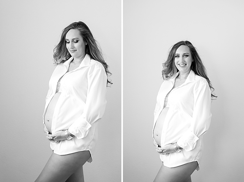 casual button up shirt maternity portraits at home
