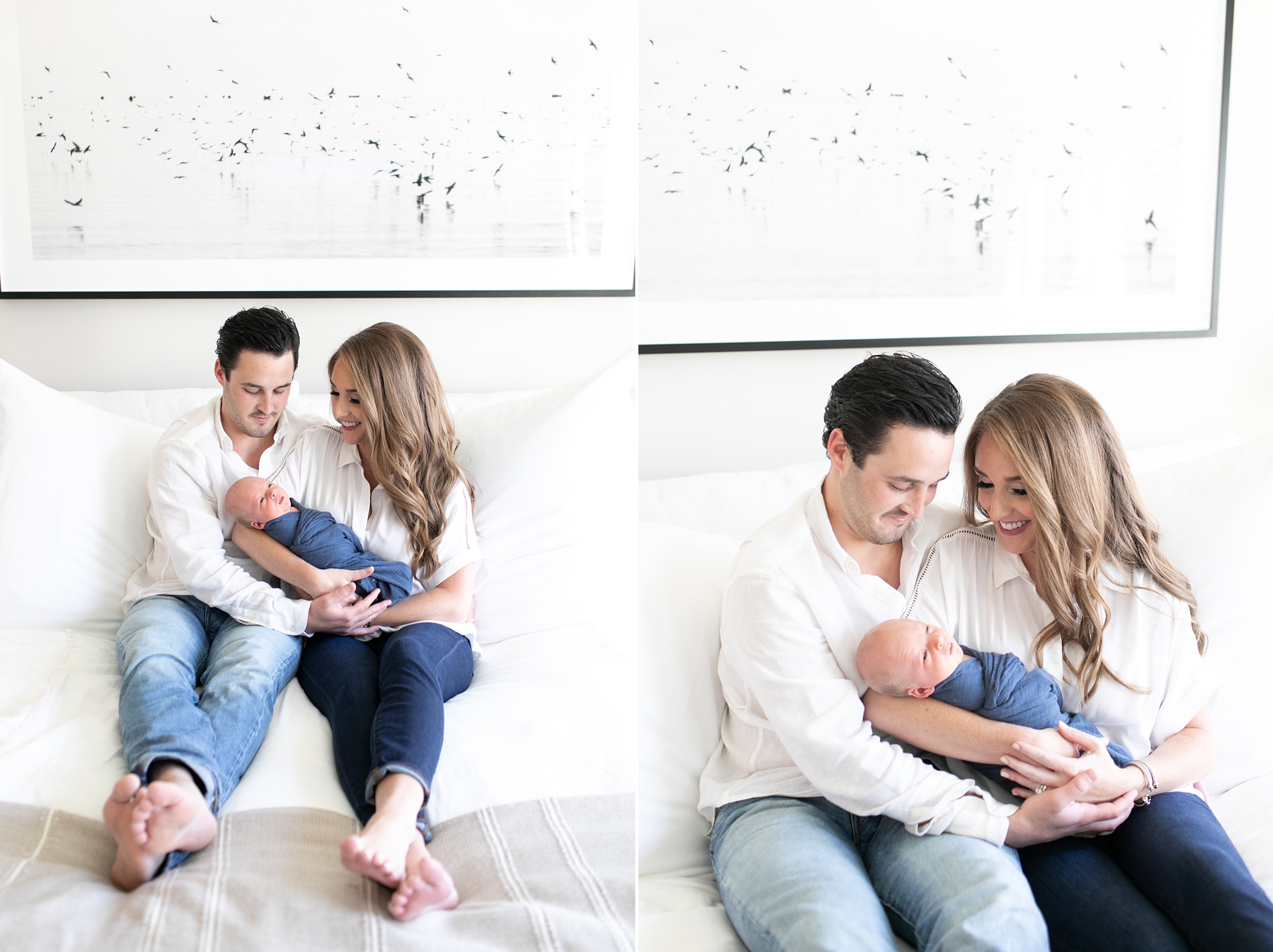 new parents snuggle baby boy during lifestyle newborn session
