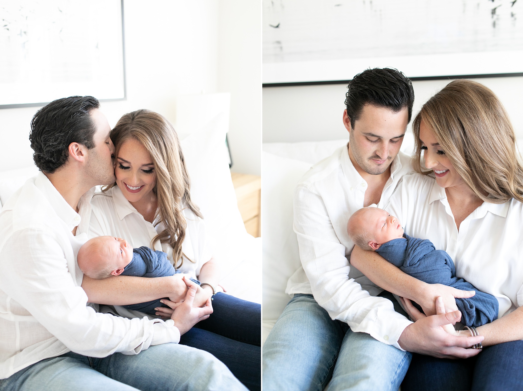 new dad kisses mom's forehead during lifestyle newborn photos