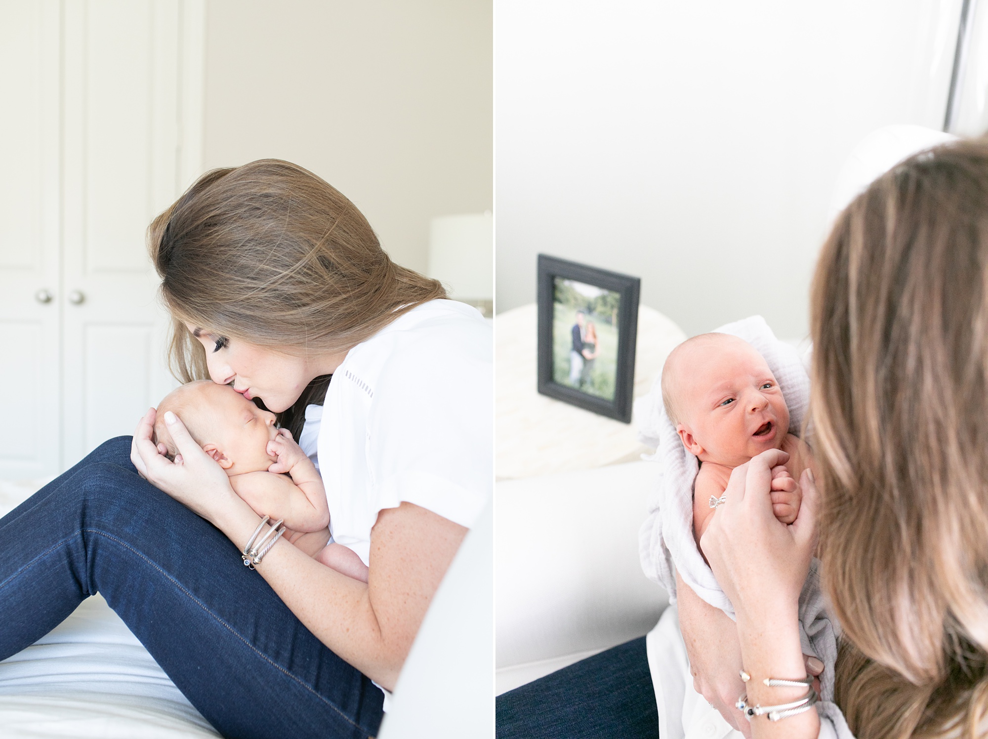 mom kisses son during lifestyle newborn session
