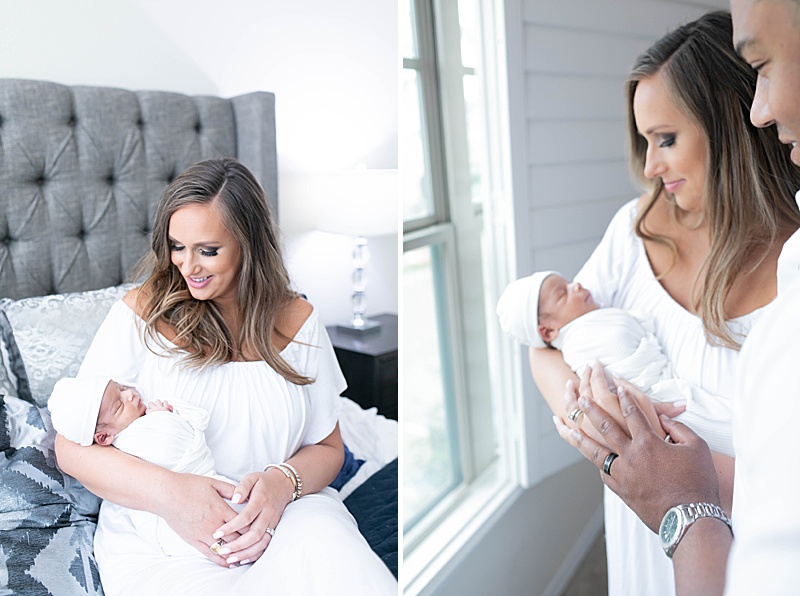 Dallas TX Lifestyle Newborn Session portraits of mom and baby