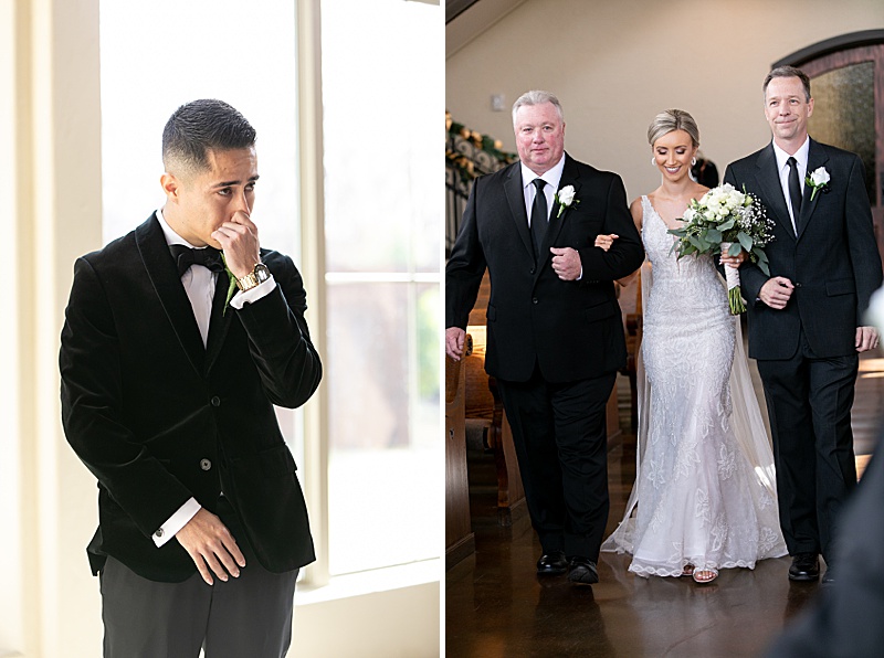 groom sees bride for the first time during Chapel at Ana Villa wedding ceremony