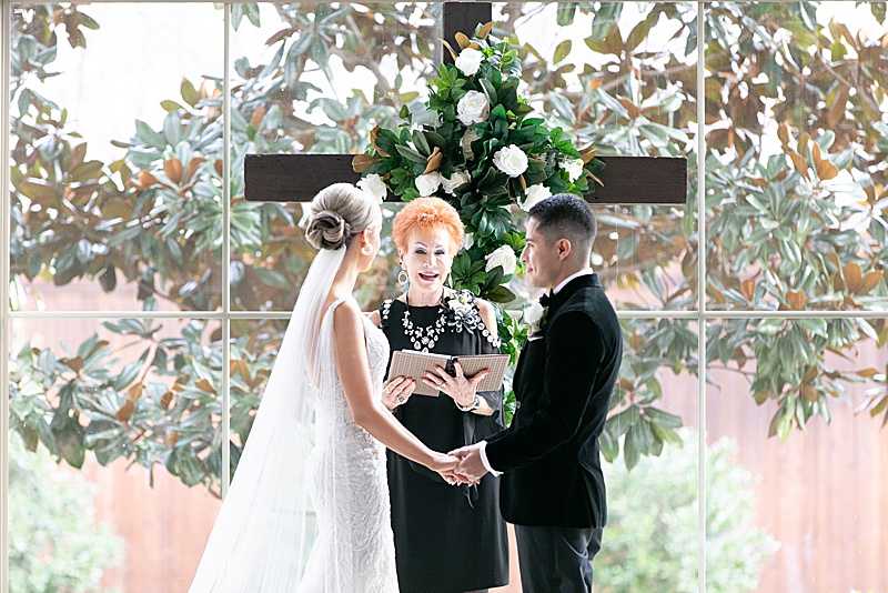 bride and groom exchange vows at Chapel at Ana Villa