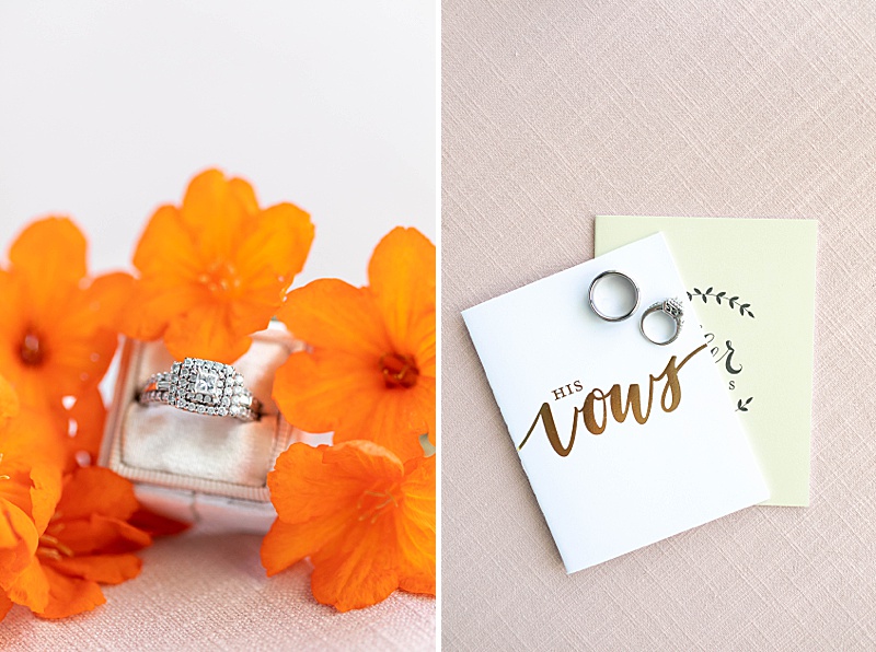 bright beach wedding rings and vow books