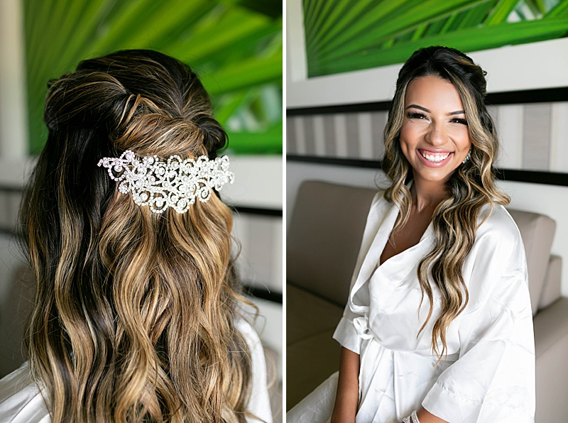 bride's hair details for beach wedding