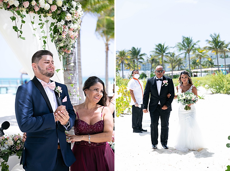 groom's reaction to seeing bride walk down aisle in Mexico
