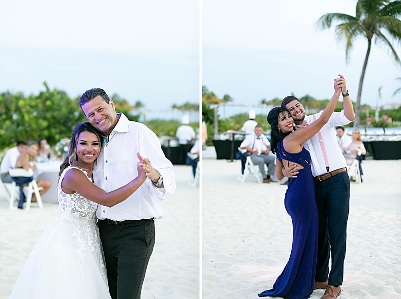 bride dances with father-in-law and groom dances with mother-in-law