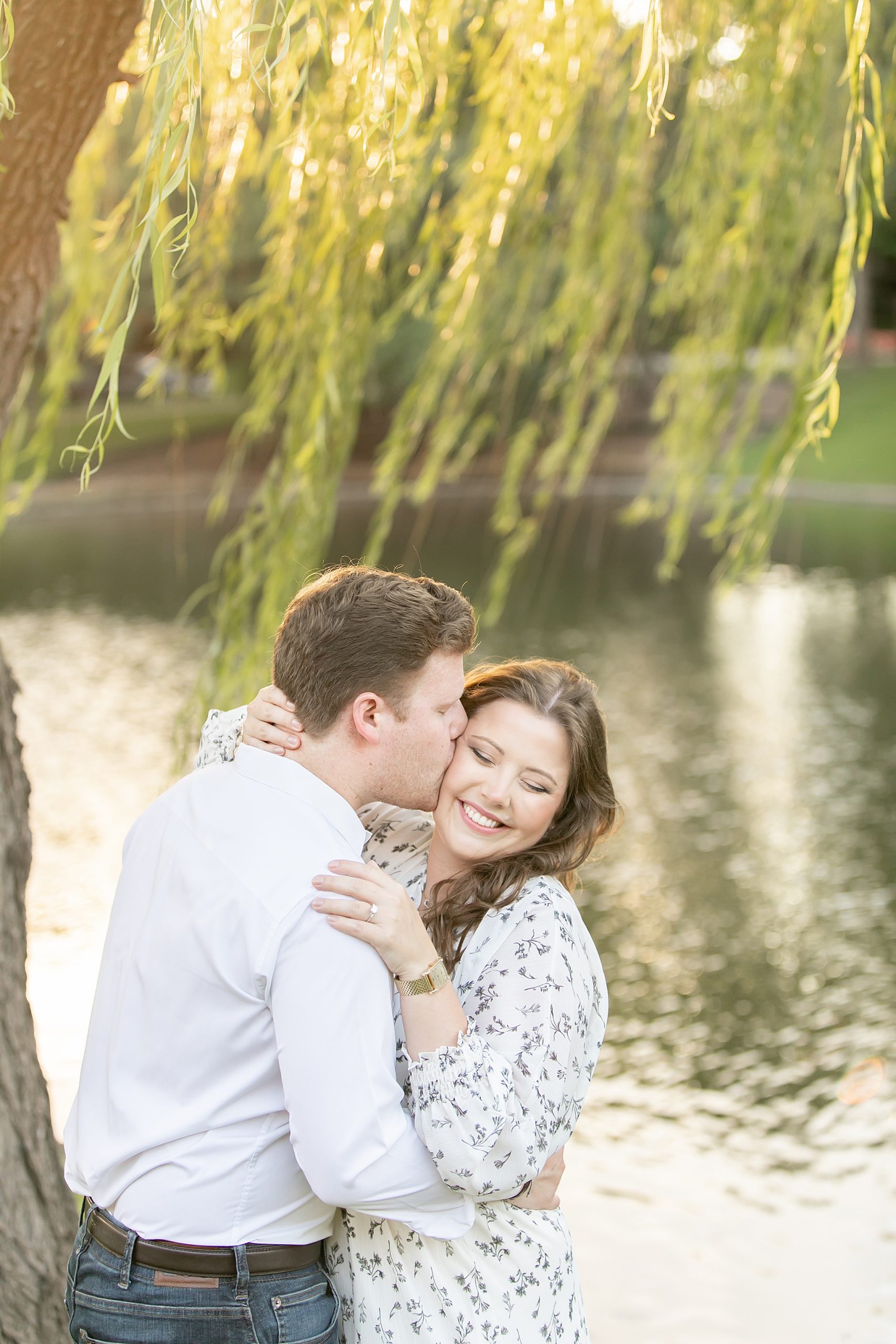 Texas engagement session by willow tree and lake