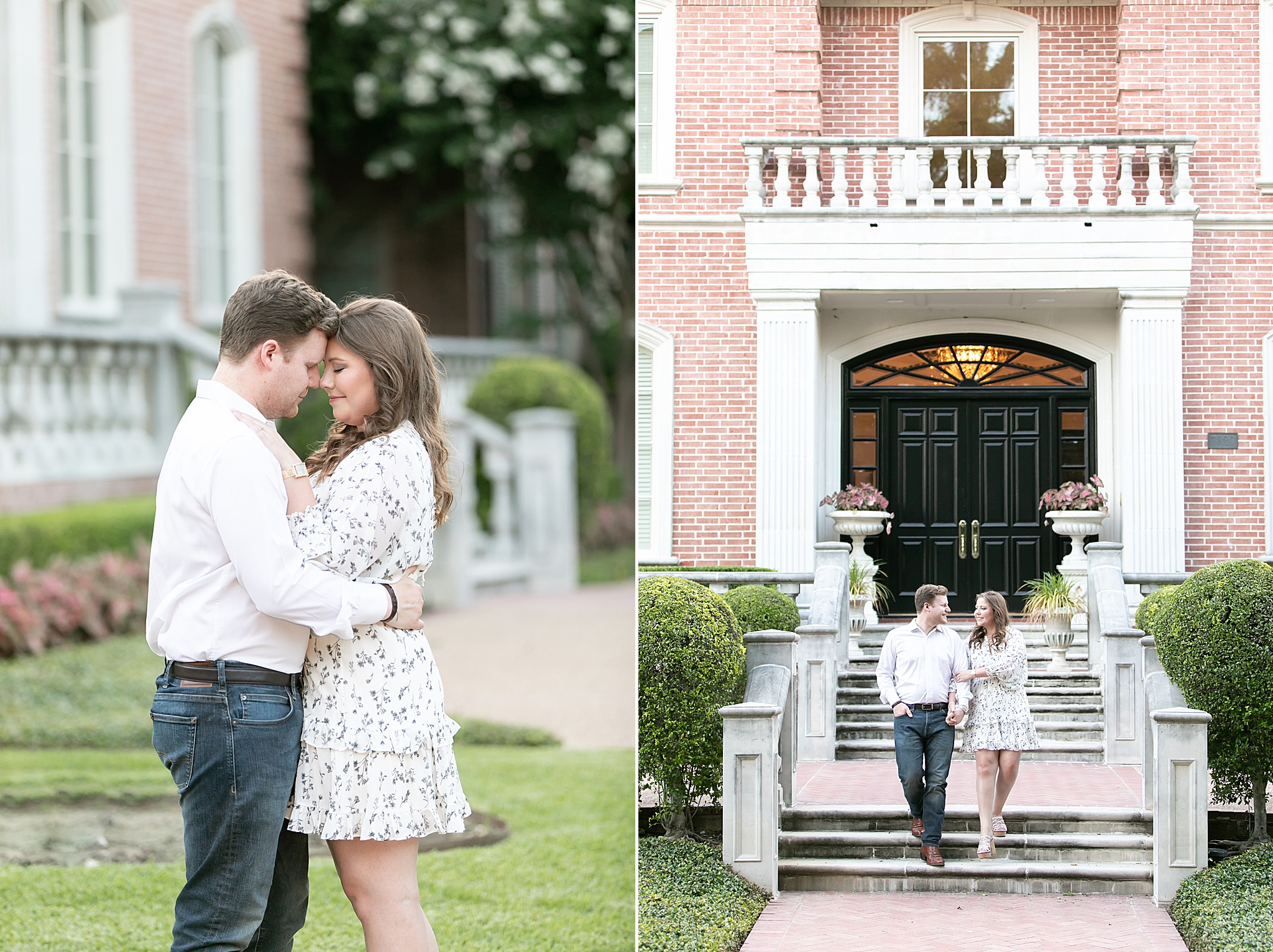Texas engagement session in front of historic home