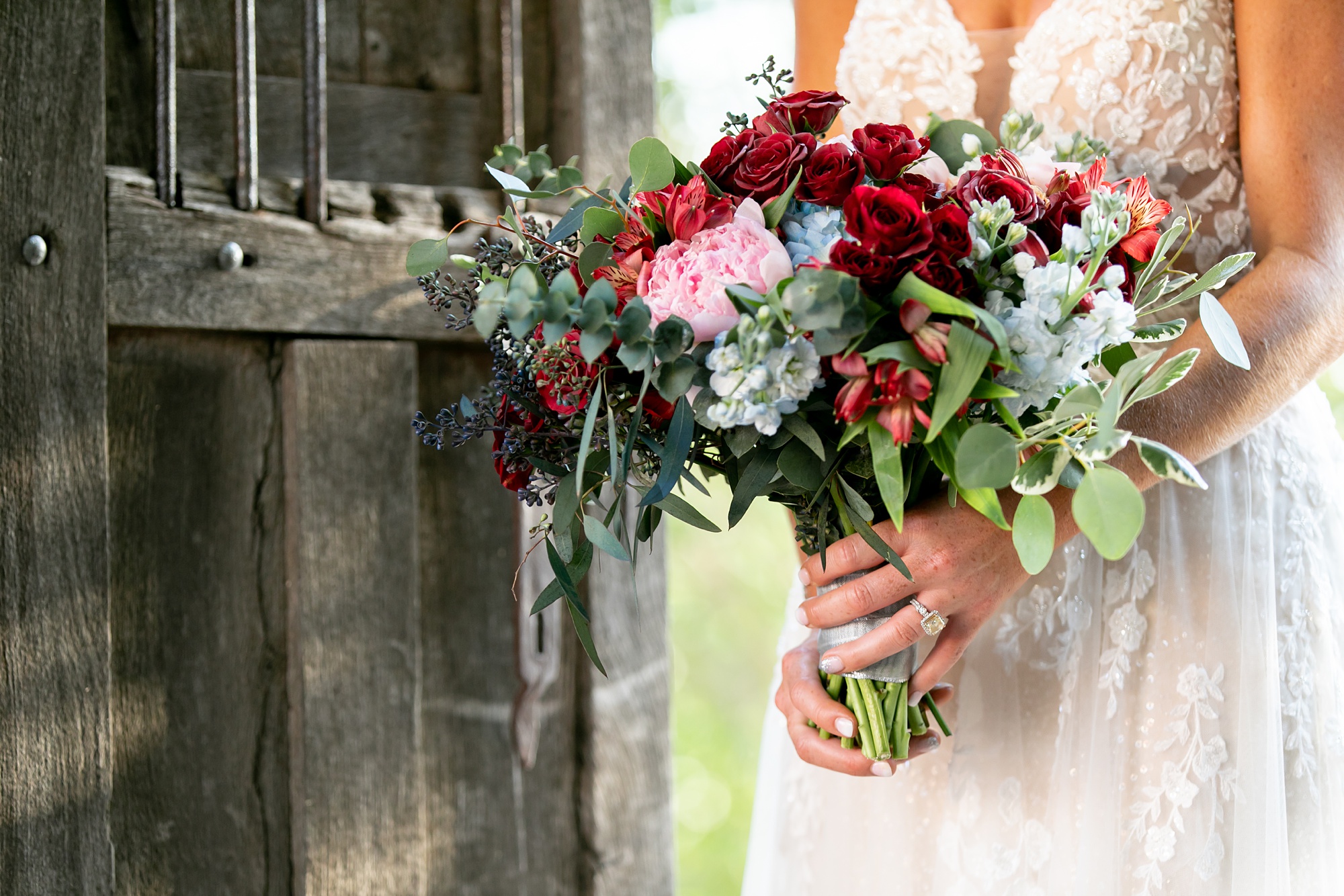 bridal bouquet with pink and red flowers