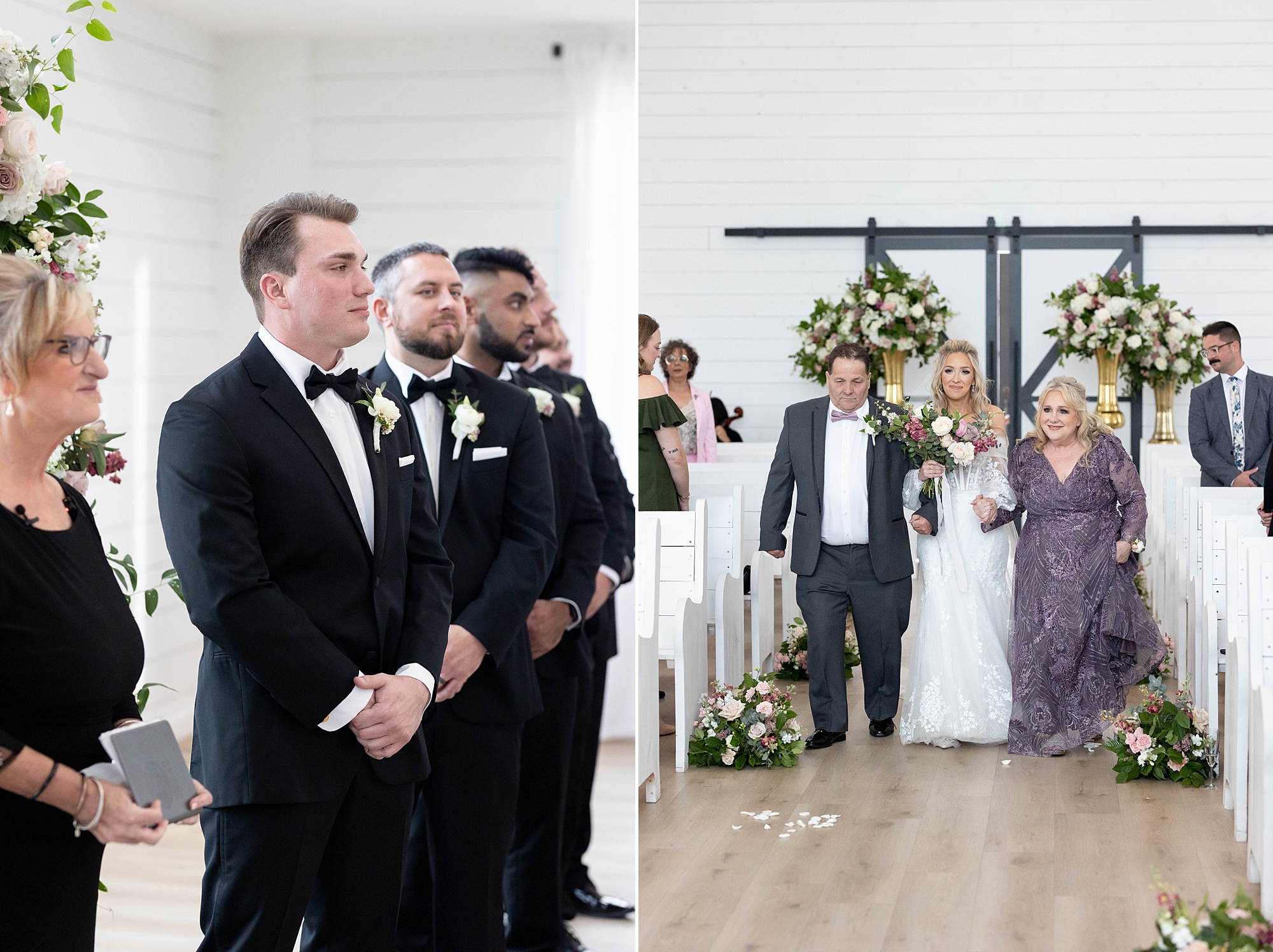 groom watches bride walk down aisle for ceremony at the Gardenia