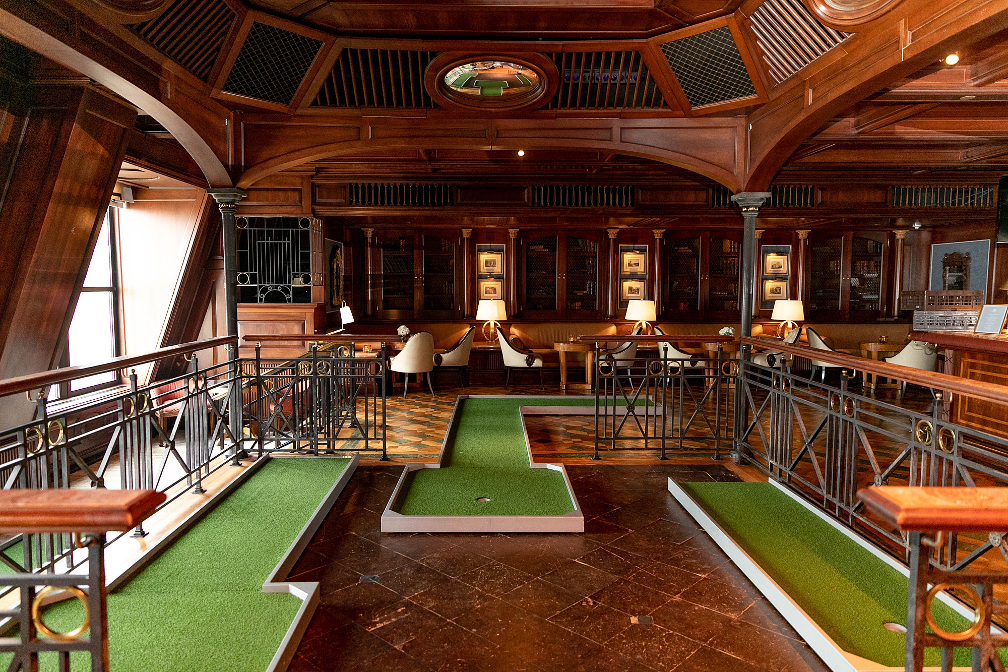 golf stations setup inside the Crescent Club