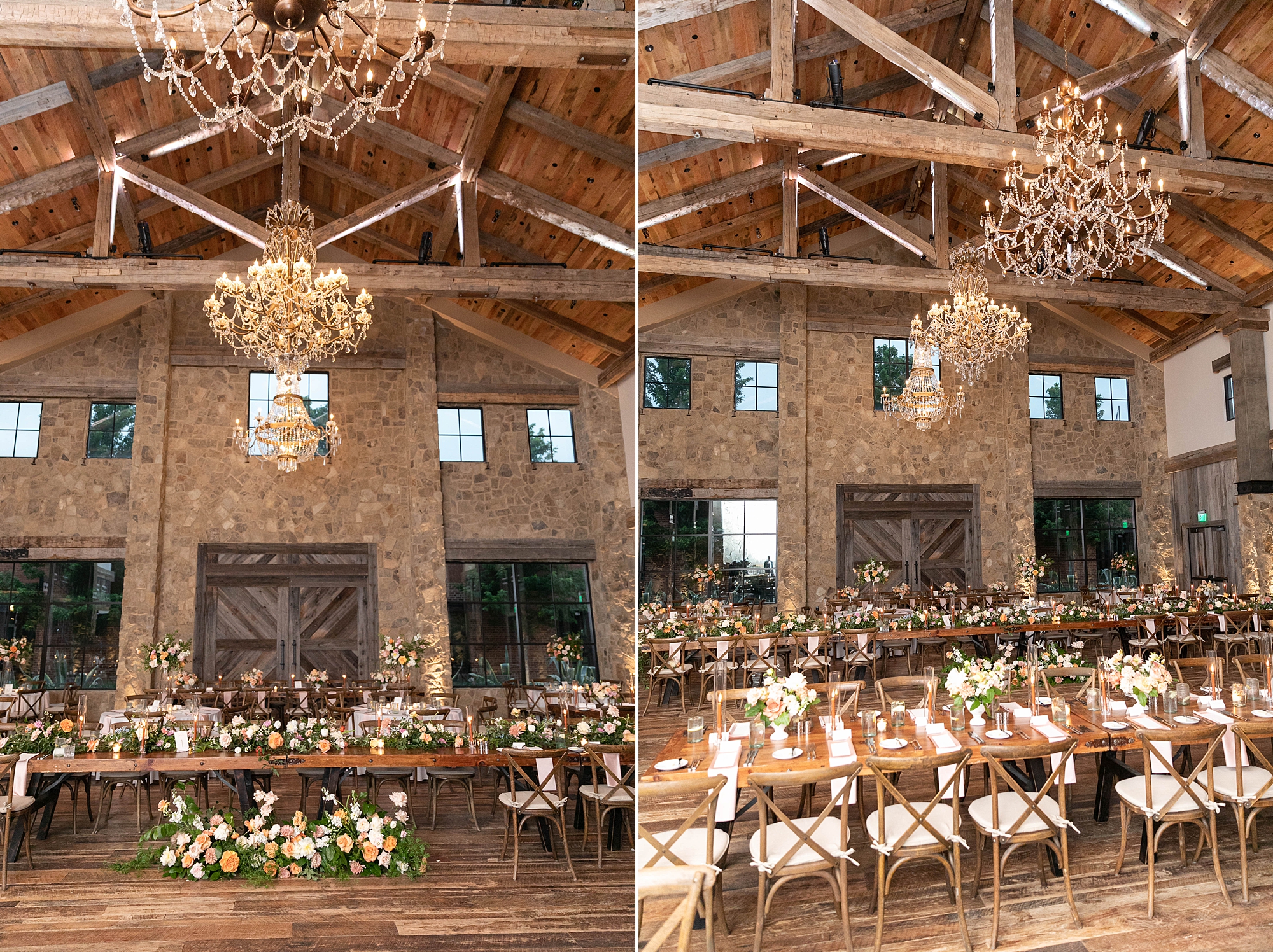 wedding reception in the barn at the Hotel Drover