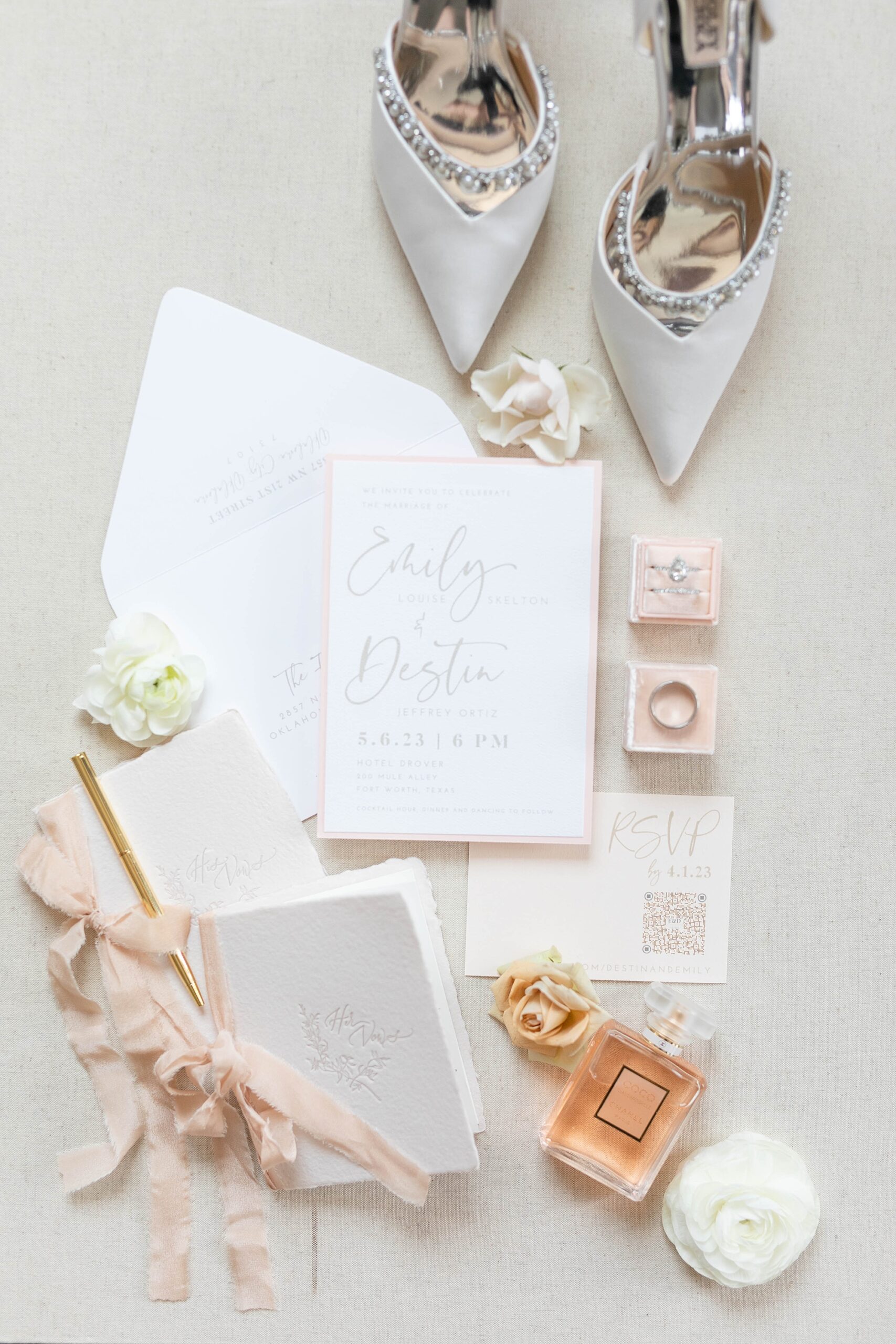 pastel pink and white invitation suite with bride's details for Hotel Drover wedding