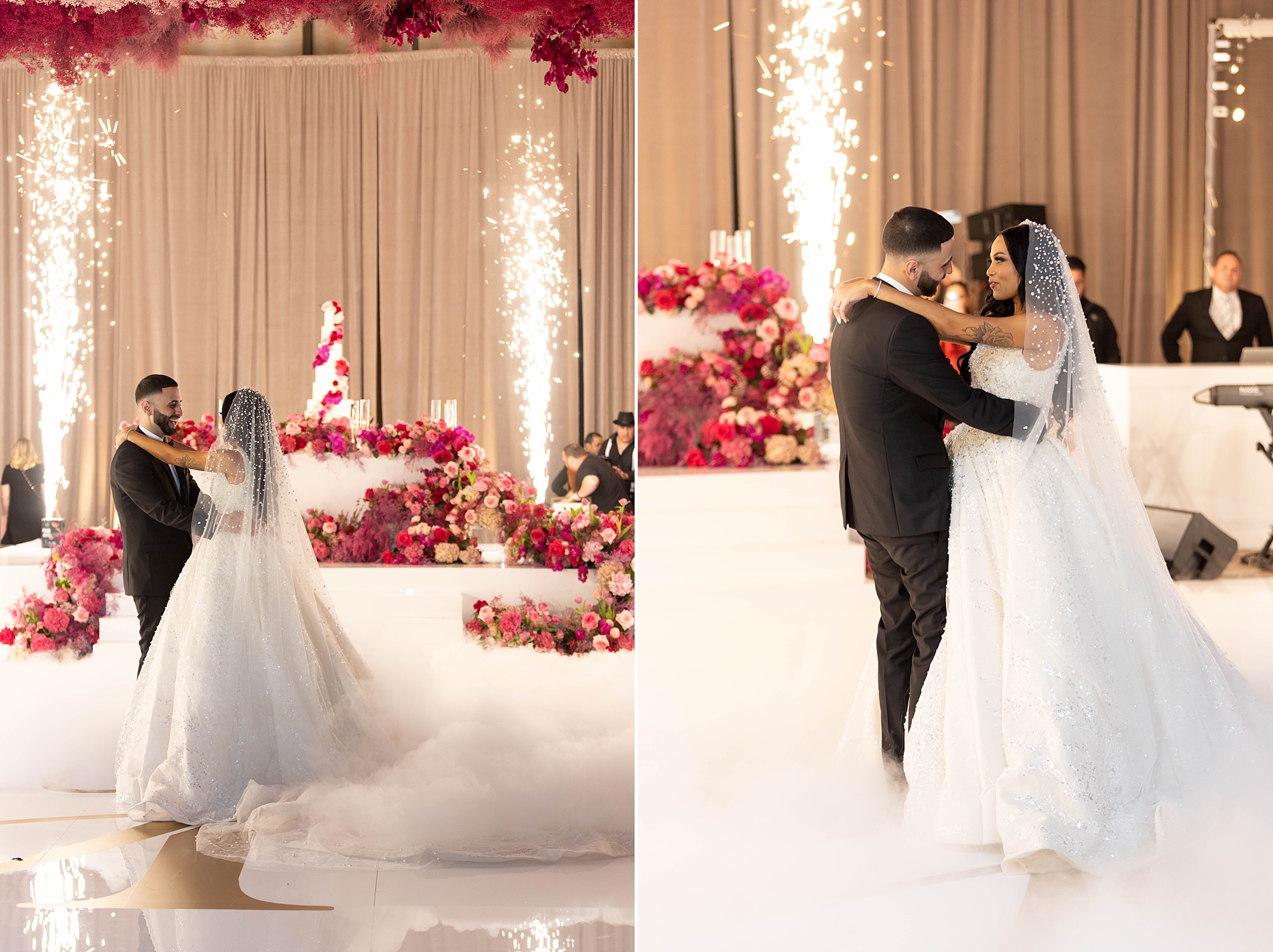 newlyweds dance together on custom dance floor at the Omni Frisco at the Star